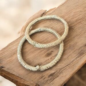 Sterling Silver Engraved Anklets – 3” Diameter – Set of 2 – Secure Screw Closure